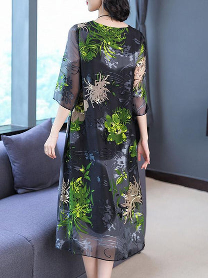 Casual Retro Flower Printed Long Dress