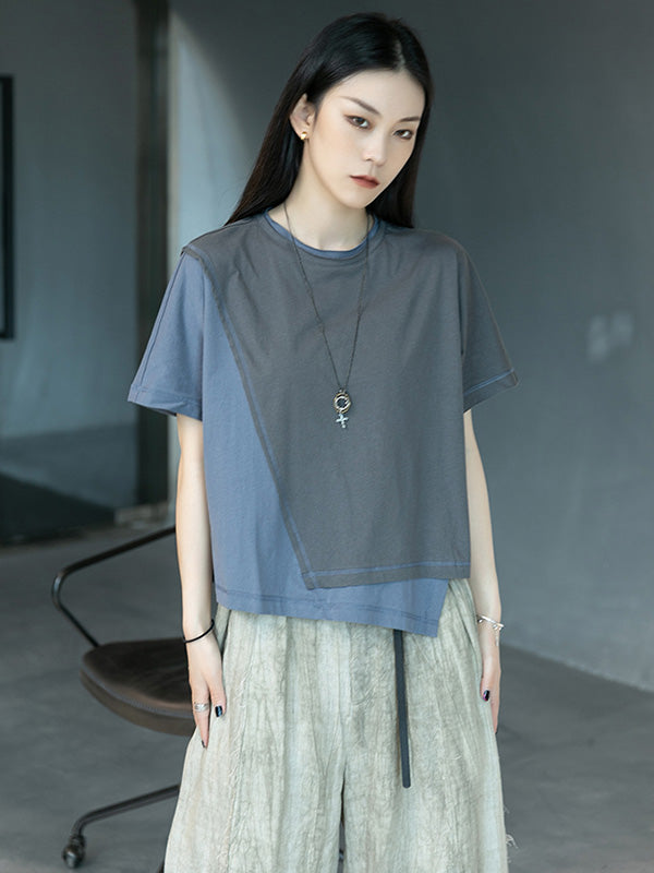 Original Split-Joint Split-Back Asymmetric Round-Neck T-Shirt