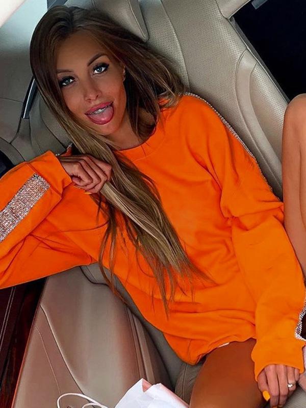 Pink Drilling Round-neck Sweatshirt