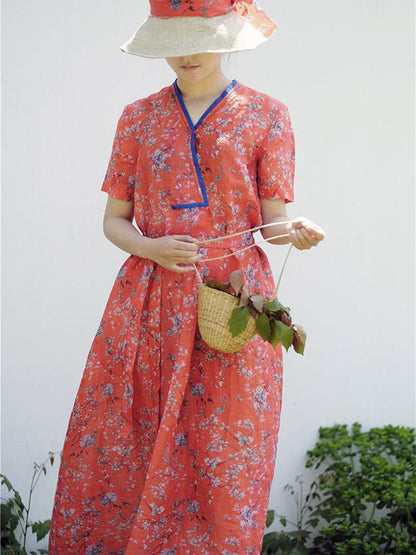 Literary Retro Ramie Cotton Long Dress