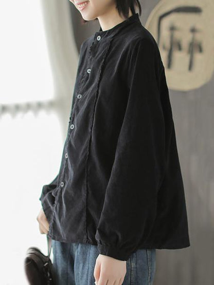 Corduroy Loose Fresh Solid Blouse Top