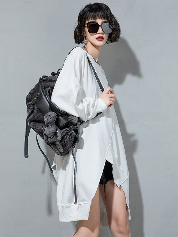 Urban Solid Color Split-Joint Long Sleeve T-Shirt Top