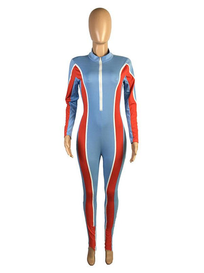 Fashion Casual Color-Block Sports Jumpsuits