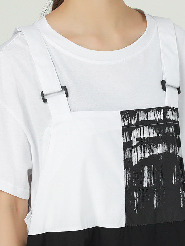 Stylish Irregular Graffiti Printed Split-Joint Strap Dress