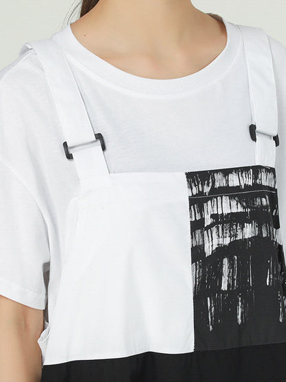 Stylish Irregular Graffiti Printed Split-Joint Strap Dress