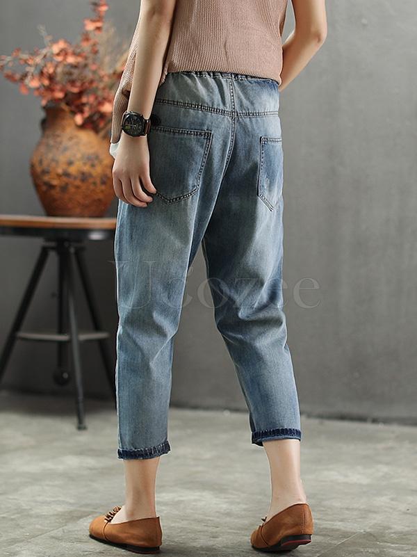 Casual Jean Embroidered Pants