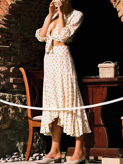 Fashion V-neck Tall Waist Printing Suits