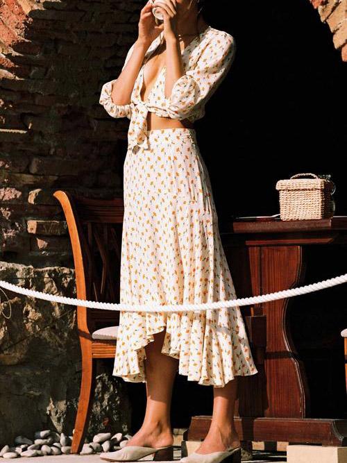 Fashion V-neck Tall Waist Printing Suits