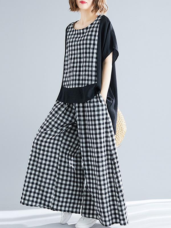 Loose Plus Size Plaid Ramie Cotton Suits