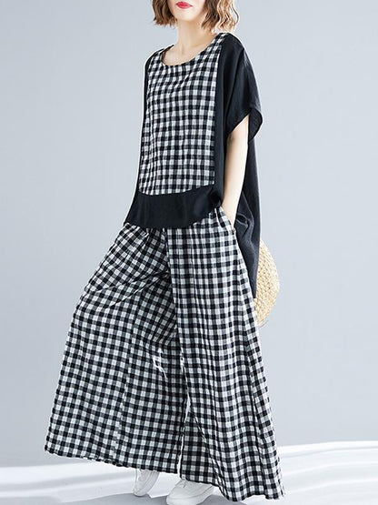 Loose Plus Size Plaid Ramie Cotton Suits