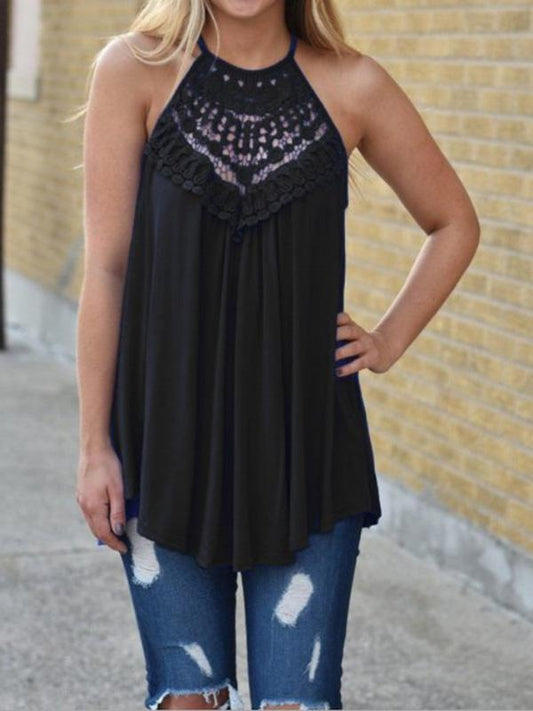 Lace Stitching SleevelessT-shirt Casual Jacket Cotton