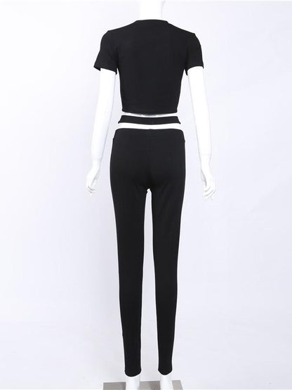 Letter Print Tee&Solid Leggings Yoga&Gym Suits