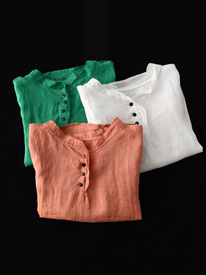 Original Linen Solid Color Half Sleeve T-Shirts Tops