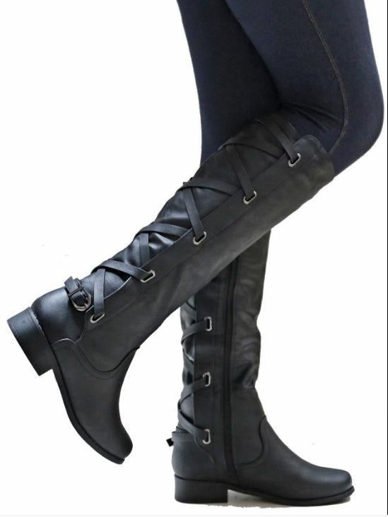 Fashion Bandage Thigh-high Low-heel Boots Shoes