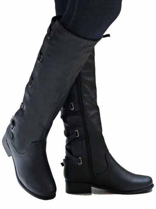 Fashion Bandage Thigh-high Low-heel Boots Shoes