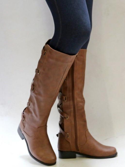 Fashion Bandage Thigh-high Low-heel Boots Shoes