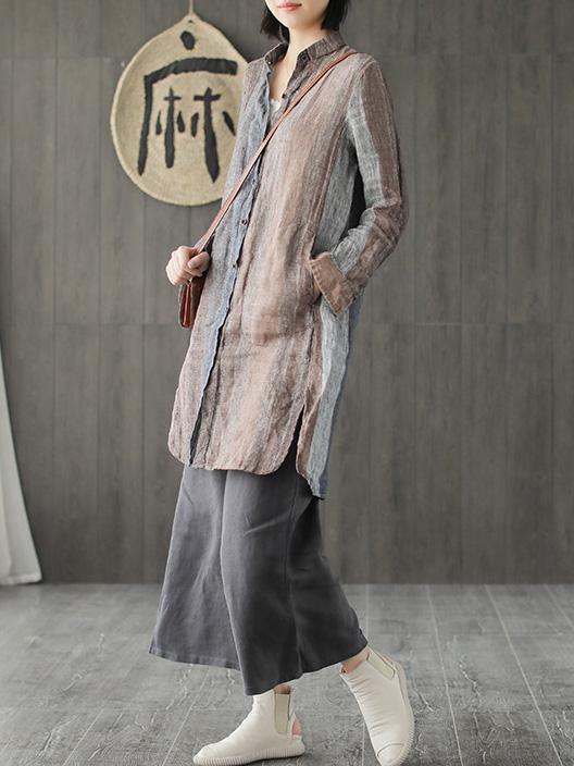 Ramie Cotton Loose Long Shirt Tops