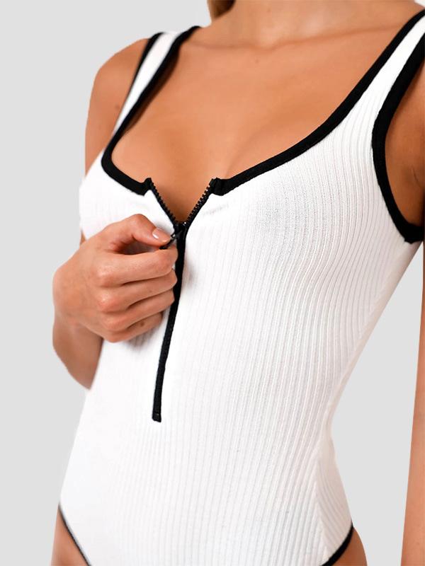 Sexy U-Neck Zipper Backless Bodysuits