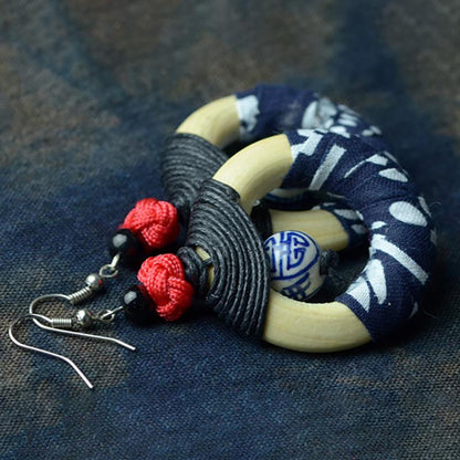 Buykud Blue And White Porcelain Retro Handmade Earrings