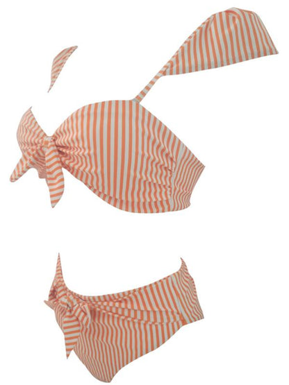 Pinstripe High Waisted Bikinis Swimwear