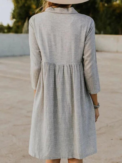Solid Lapel Seven Sleeves Midi Dress