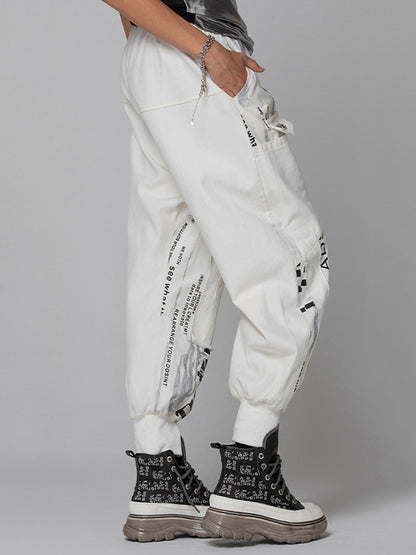 Urban Drawstring High-Waisted Black White Casual Harem Pants Bottom