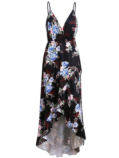 Floral Printed V-neck Sexy Maxi Dress