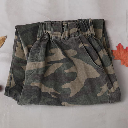 Buykud Camouflage Pattern Hole Casual Loose Pants