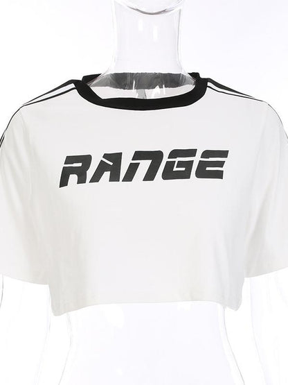 Letter Graphic Contrast Trim Crop Tees