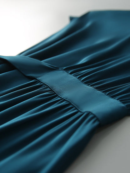 Elegance Blue Tied Cap Sleeve Long Dress