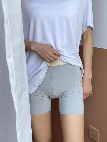 Solid Color Ice Silk Wrap High Waisted Safety Shorts
