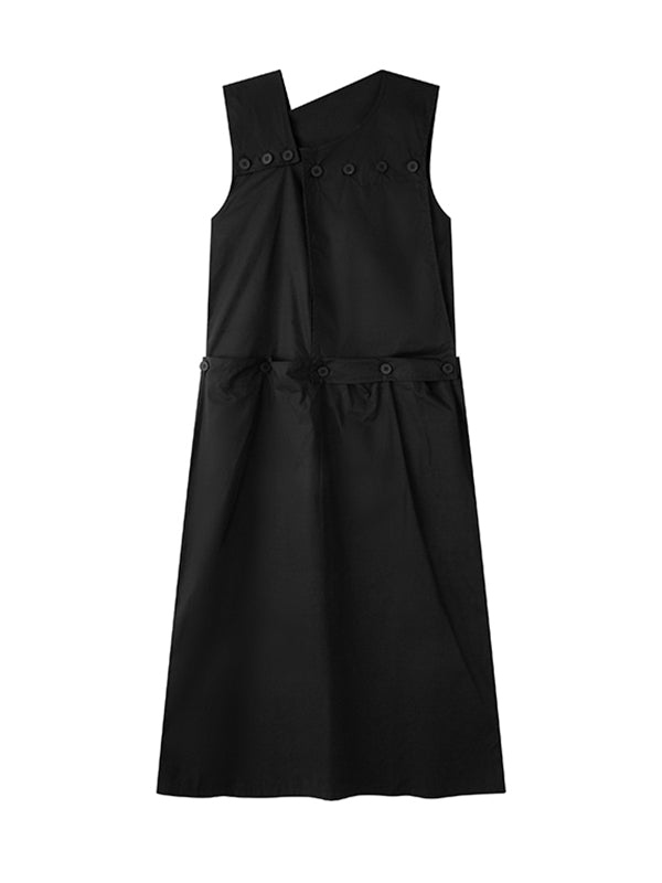 Original Sleeveless Solid Color Split-Joint H-Line Detachable Midi Dress