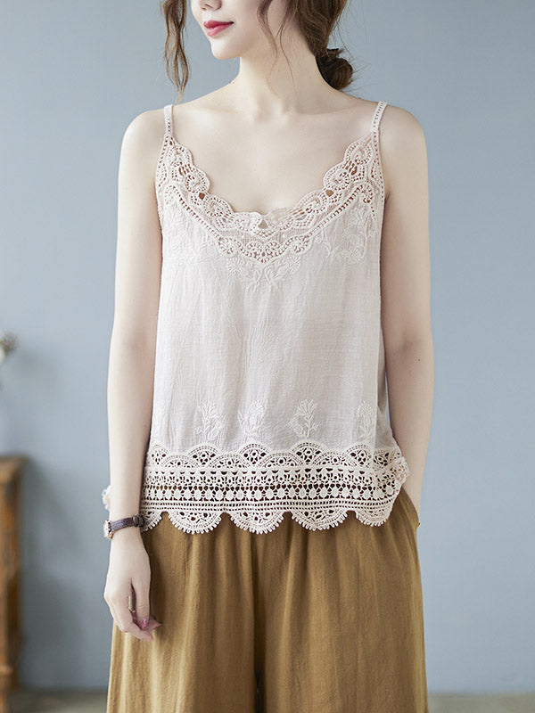 Original Solid Sleeveless Lace&Hollow V-Neck Vest