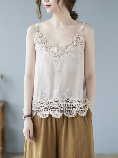Original Solid Sleeveless Lace&Hollow V-Neck Vest