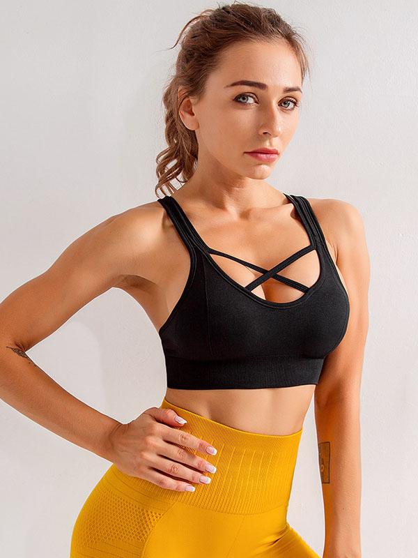 Solid Wrap Backless Sports Bra