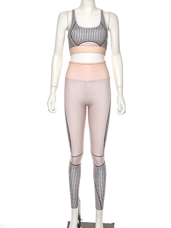 Lift-Hip Striped Bra&Fitness Leggings Suits