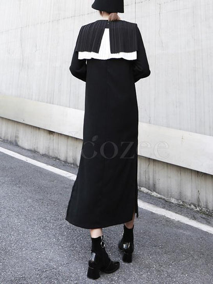 Retro Split-side Ruffled Pleated Long Dress