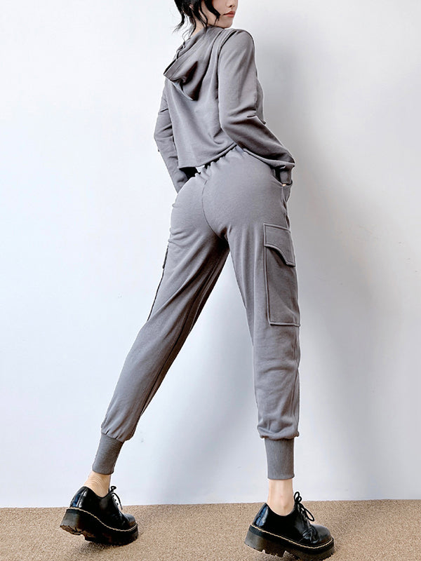 Casual Solid Color Pockets Athletic Pants