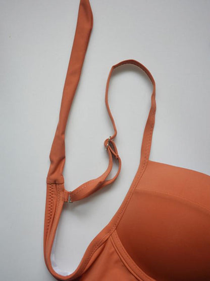 Backless Plain Bikini Swimsuit