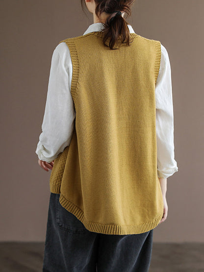 Simple Asymmetric Solid Color V-Neck Sleeveless Vest Tops