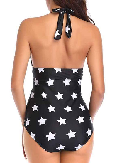Maternity Halter Strapped Print One Piece Swimsuit