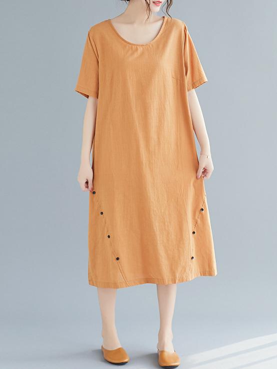 Plus Size Pure Color Cotton Long Dress