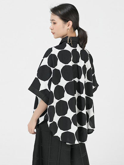 Casual Polka-Dot Batwing Shirt Blouse