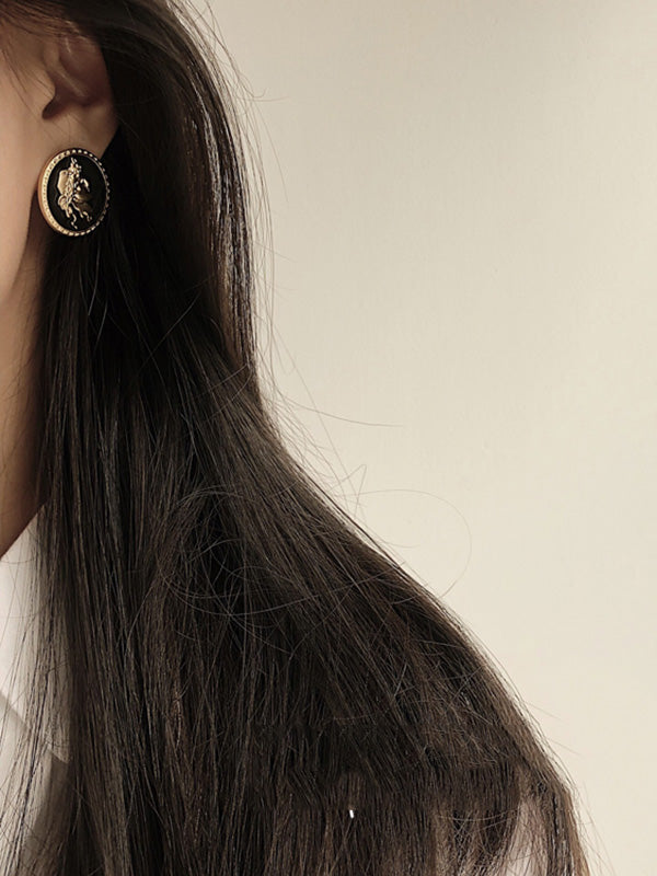 Vintage S925 Needle Portrait Coin Earrings