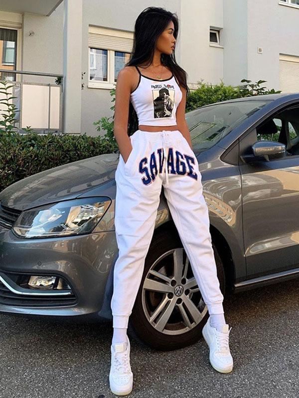 Print Letter Casual Track Pants Bottoms