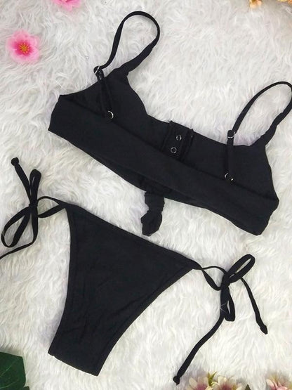 Button Top Knot Side Bottom Bikinis Swimwear
