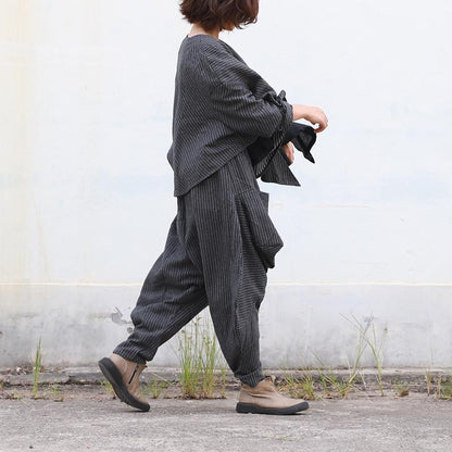 Buykud Irregular Stripe Short Coat And Casual Pants