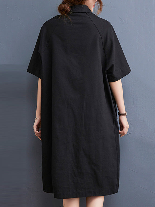 Original Solid Color With Pocket Lapel Shirt Dress