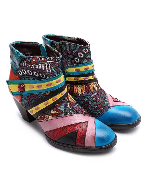 Vintage Split-joint Zipper Mid Heels Booties