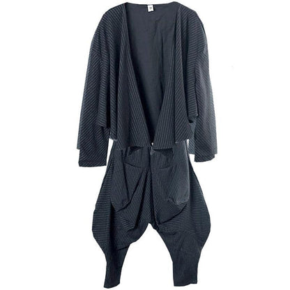 Buykud Irregular Stripe Short Coat And Casual Pants